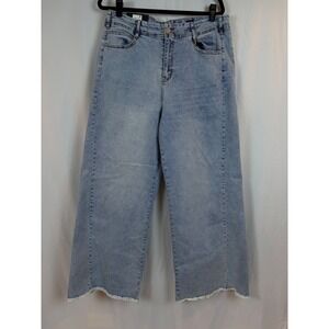 Chic Denim Harley High Rise Wide Leg Jeans Light Wash Raw Hem 18R New